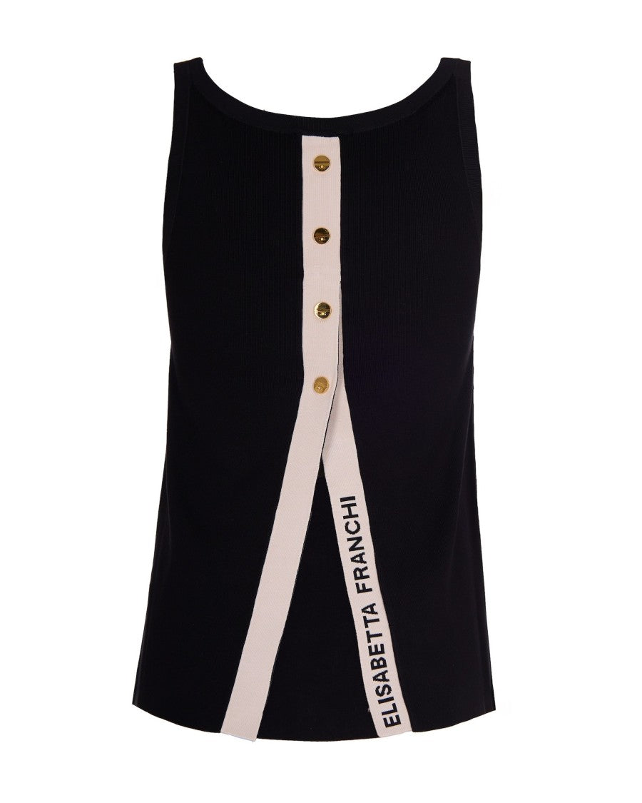 Elisabetta Franchi Sleeveless Knit Top With Glossy Viscose Bands