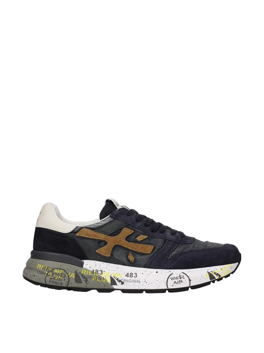 Premiata Dark Navy Brown Suede Graphic Sneakers