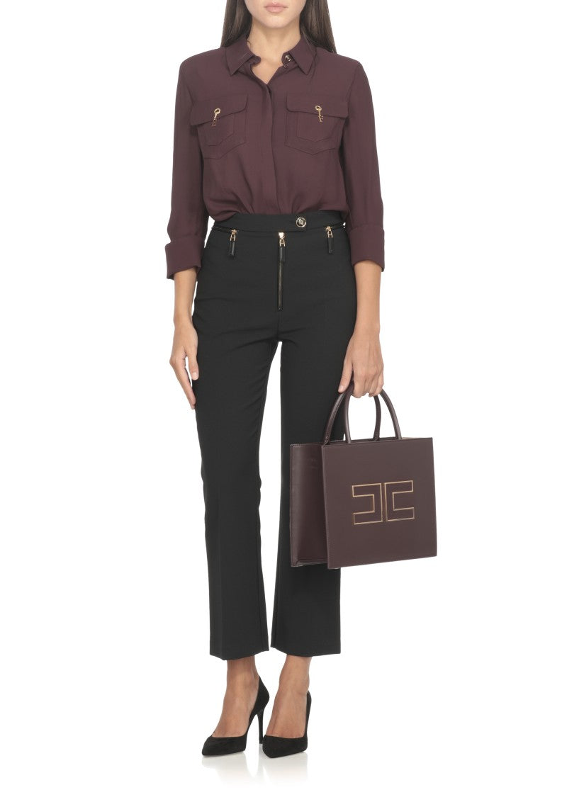 Elisabetta Franchi Bordeaux Structured Shoulder Bag