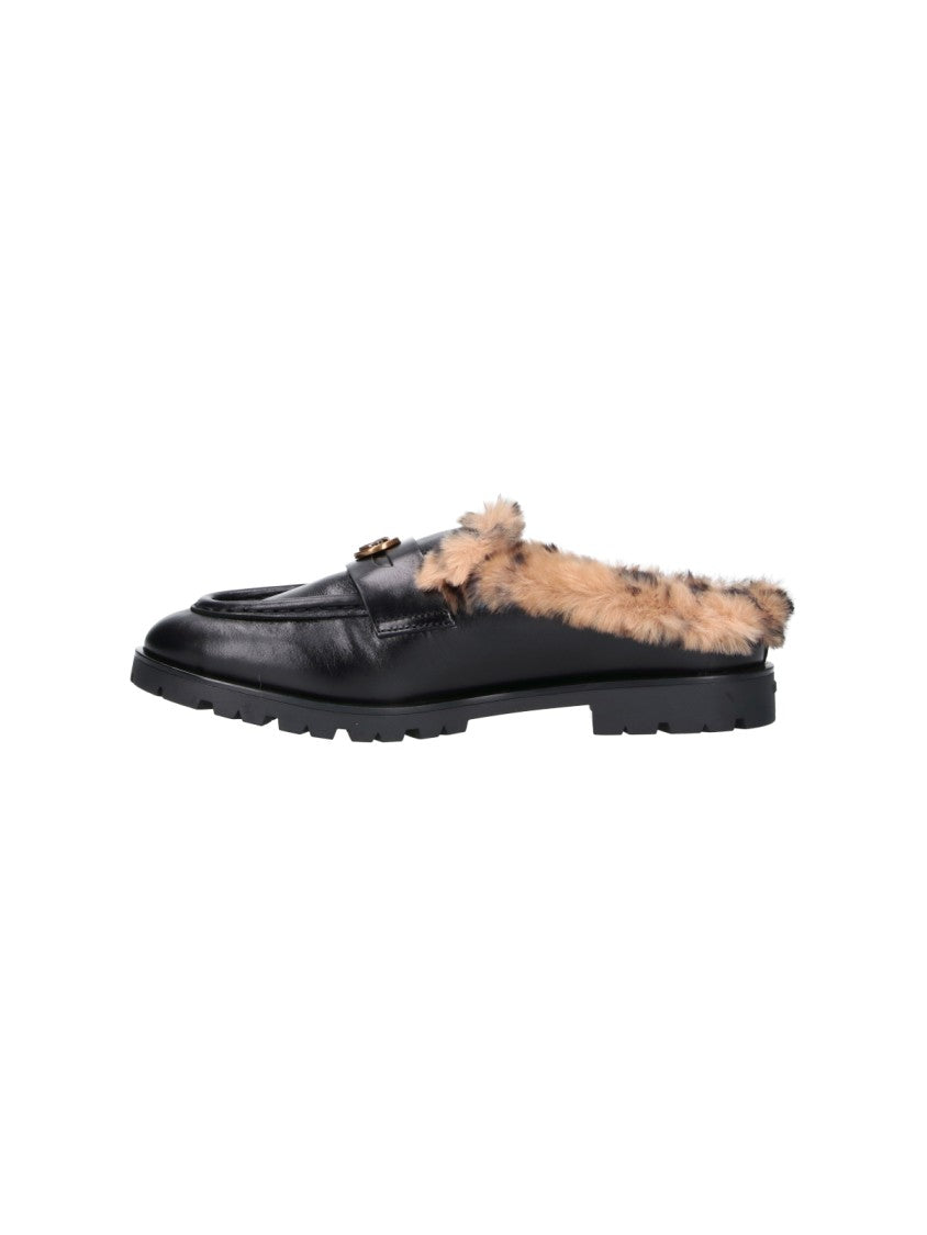 Pinko Black Kate Faux Fur Lined Leather Mules