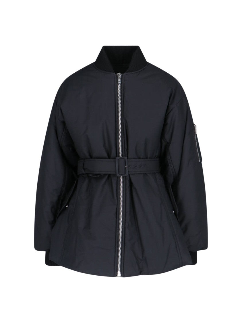 Alaïa Black Cotton Blend Bomber Jacket With Draped Details