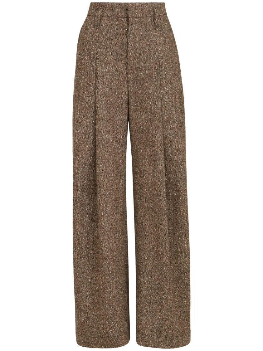 Brunello Cucinelli High-Waisted Wide-Leg Trousers With Textured Tweed Finish