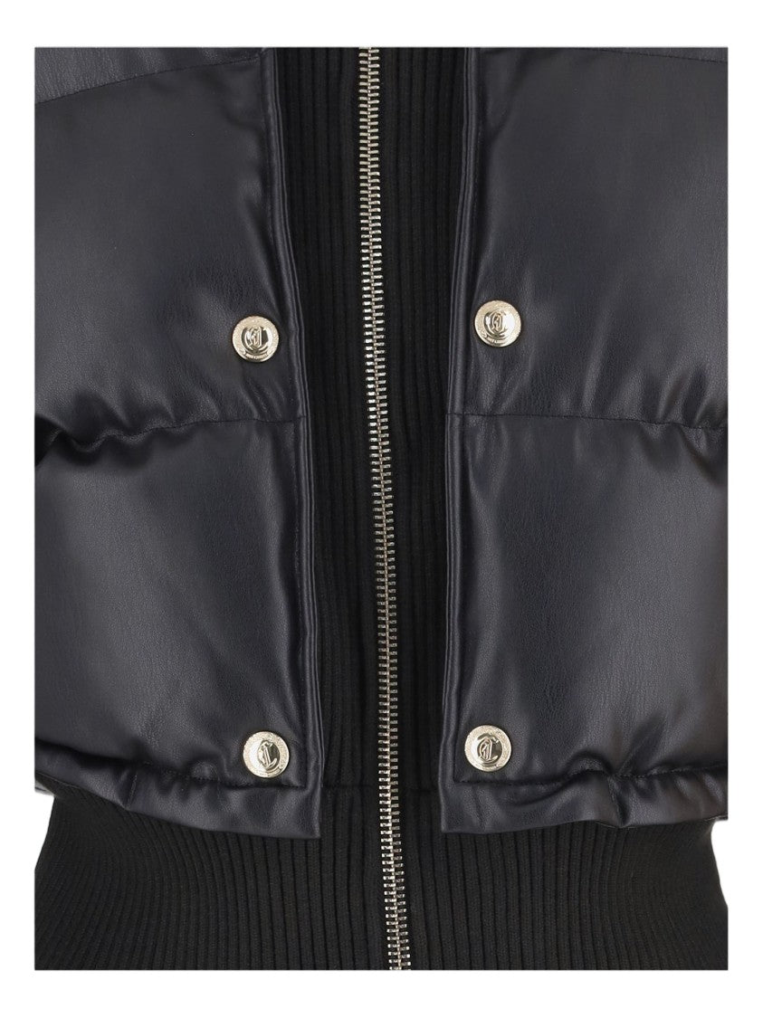 Just Cavalli Quilted Black Nylon Down Jacket With High Collar And Tapered Hem