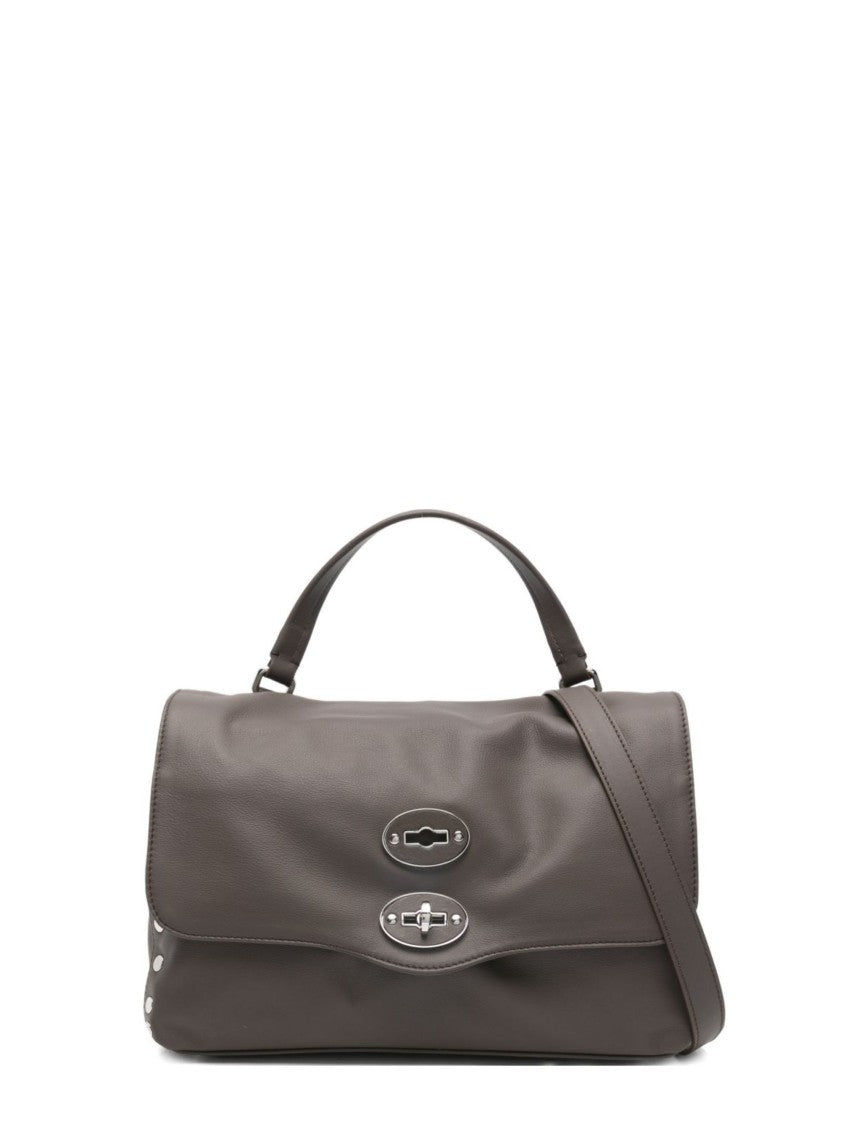 Zanellato Rectangular Brown Leather Handbag With Silver-Tone Hardware