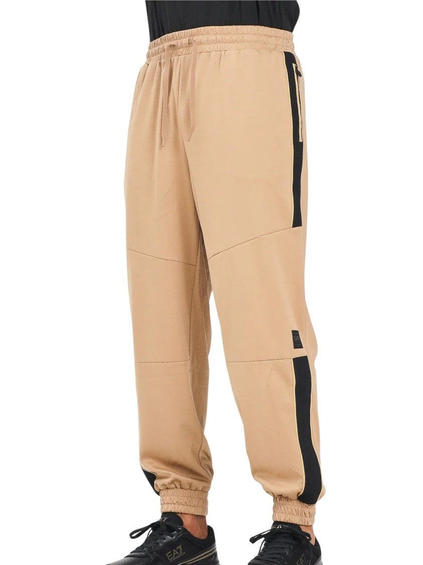 Ea7 Emporio Armani Beige Side Stripes Polyester Track Pants