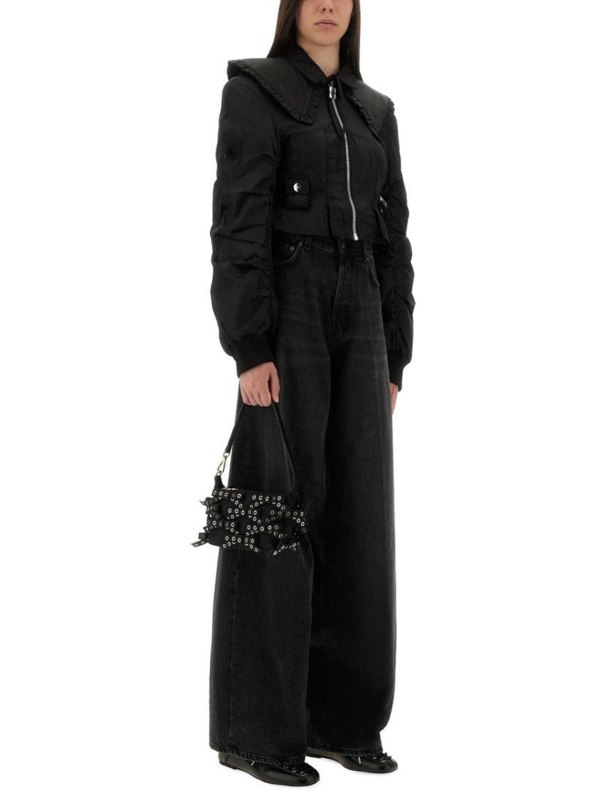 Ganni Cropped Fitted Jacket With Oversized Ruffled Collar