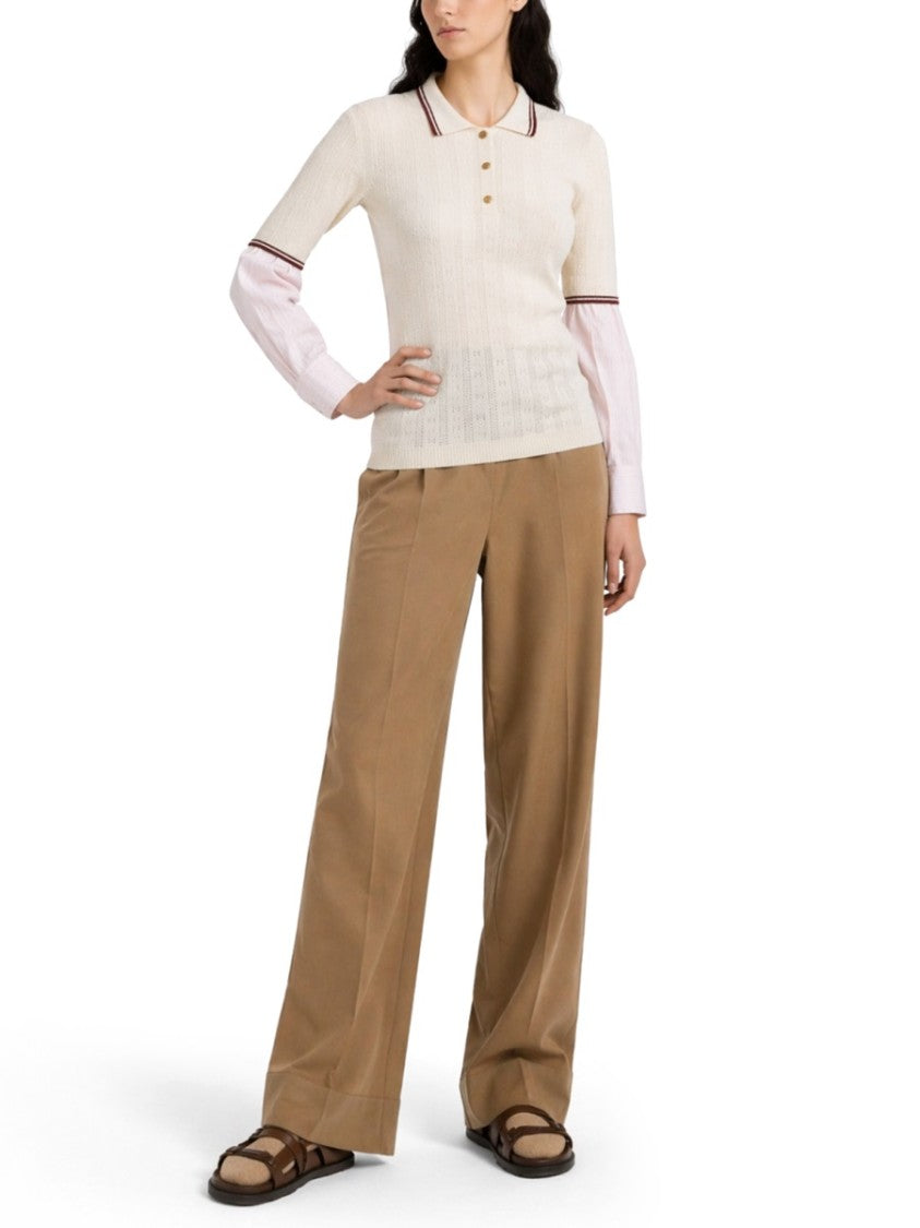 Moncler Wide-Leg Relaxed Fit Cotton Trousers With High Waist