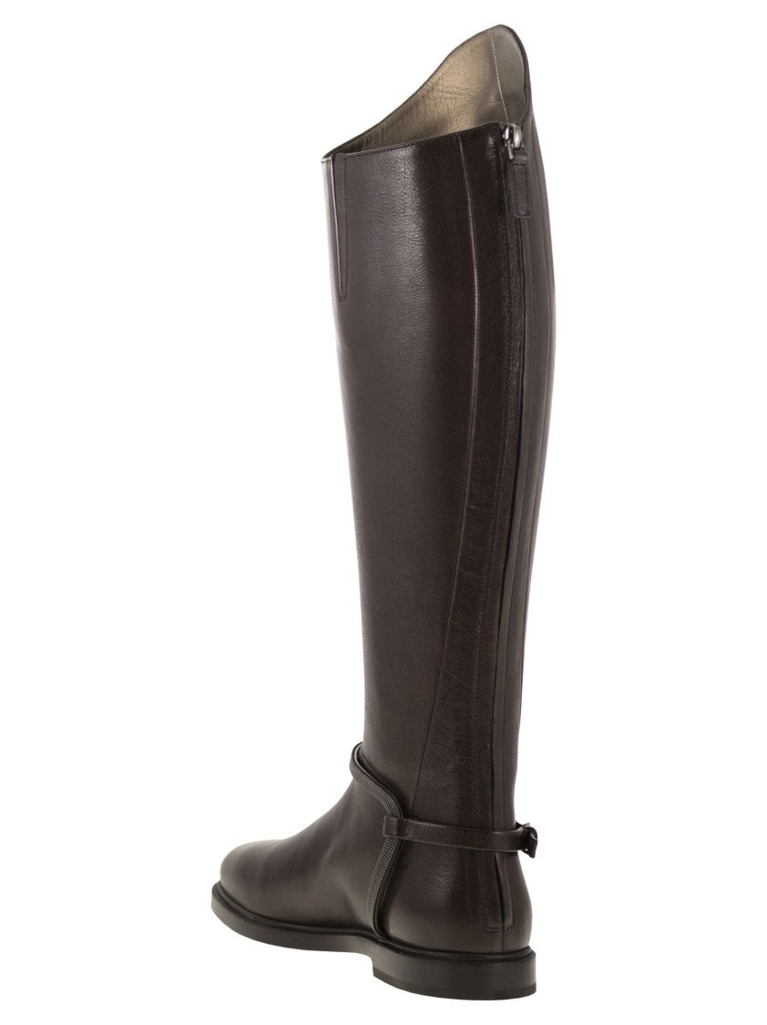 Brunello Cucinelli Classic Leather Boot With Precious Spurs