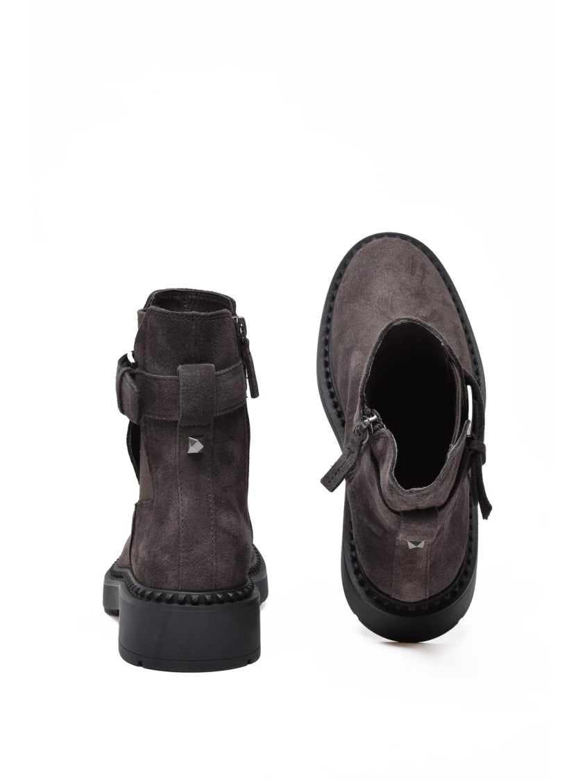 Ash Brown Leather Zip Ankle Boots