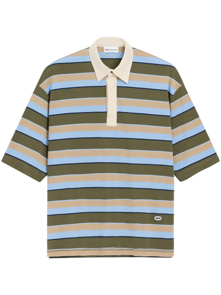 Ami Paris Oversized Striped Polo Shirt With Signature Ami Patch