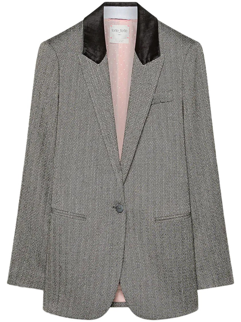 Forte Forte Tailored Grey Black-Velvet-Collar Blazer