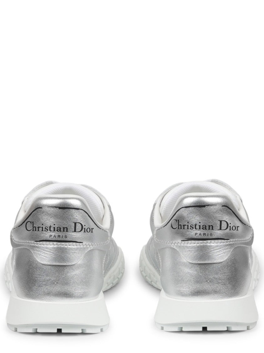 Dior Metallic Silver Leather Lace-Up Sneakers