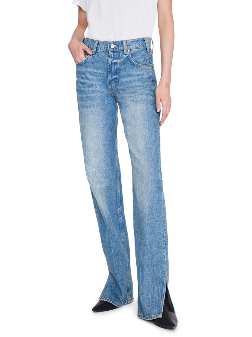 Anine Bing High-Waisted Blue Denim Trousers With Straight Wide Legs