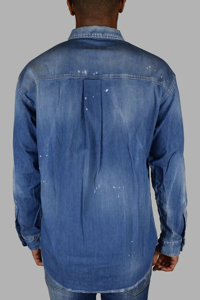 Dsquared2 Faded Blue Denim Shirt With Iconic Print