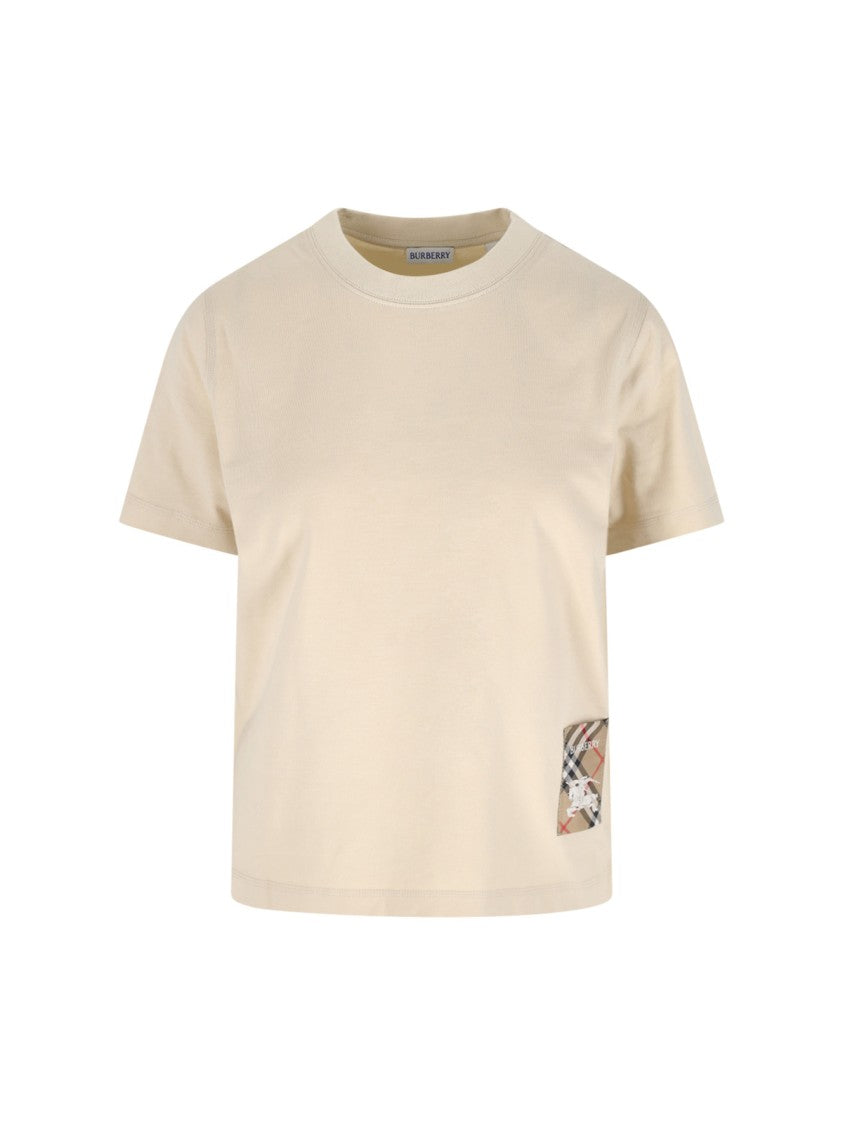 Burberry "Check" T-Shirt In Cream Cotton, Crew Neck