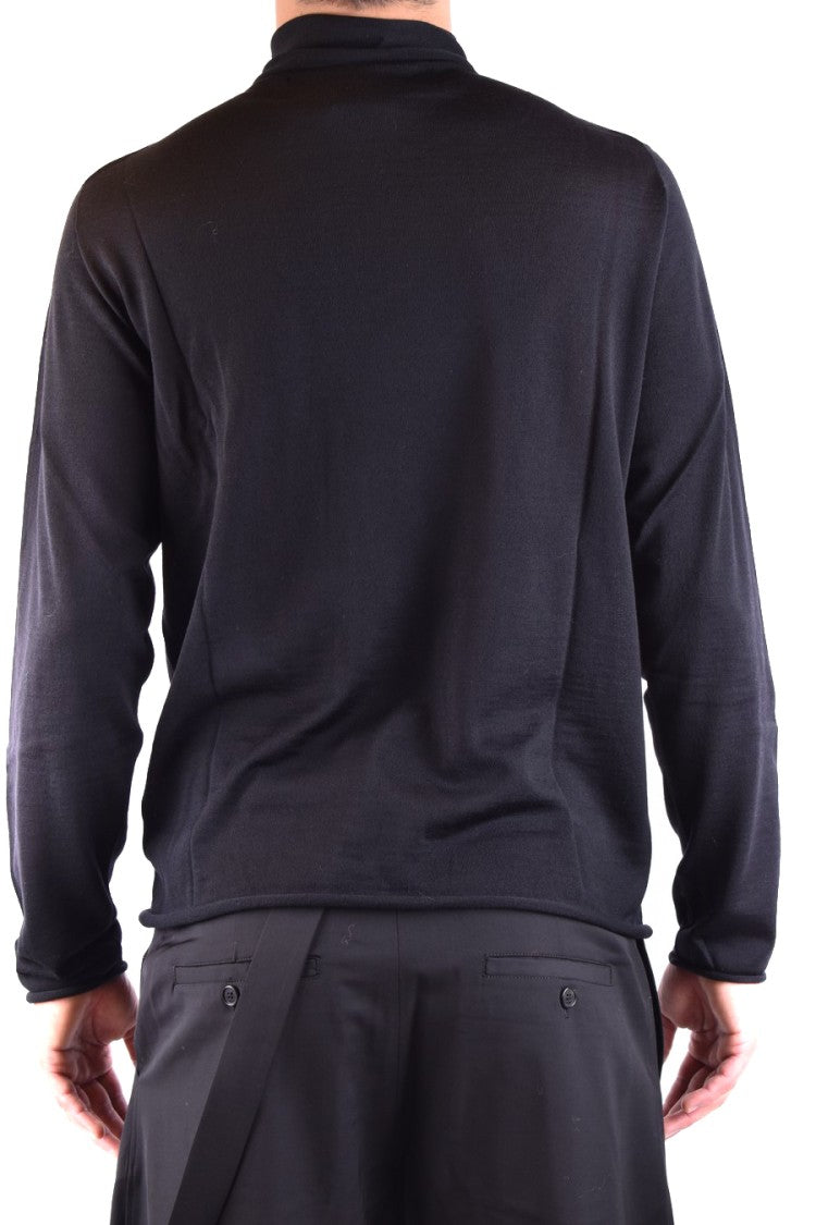 Isabel Benenato High Turtleneck Black Wool Sweater With Design