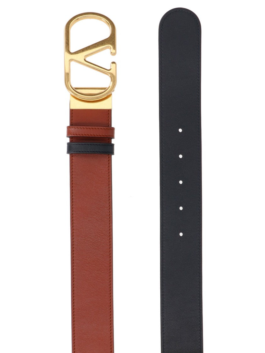 Valentino Garavani Reversible Calf Leather Belt With Vlogo Signature Buckle