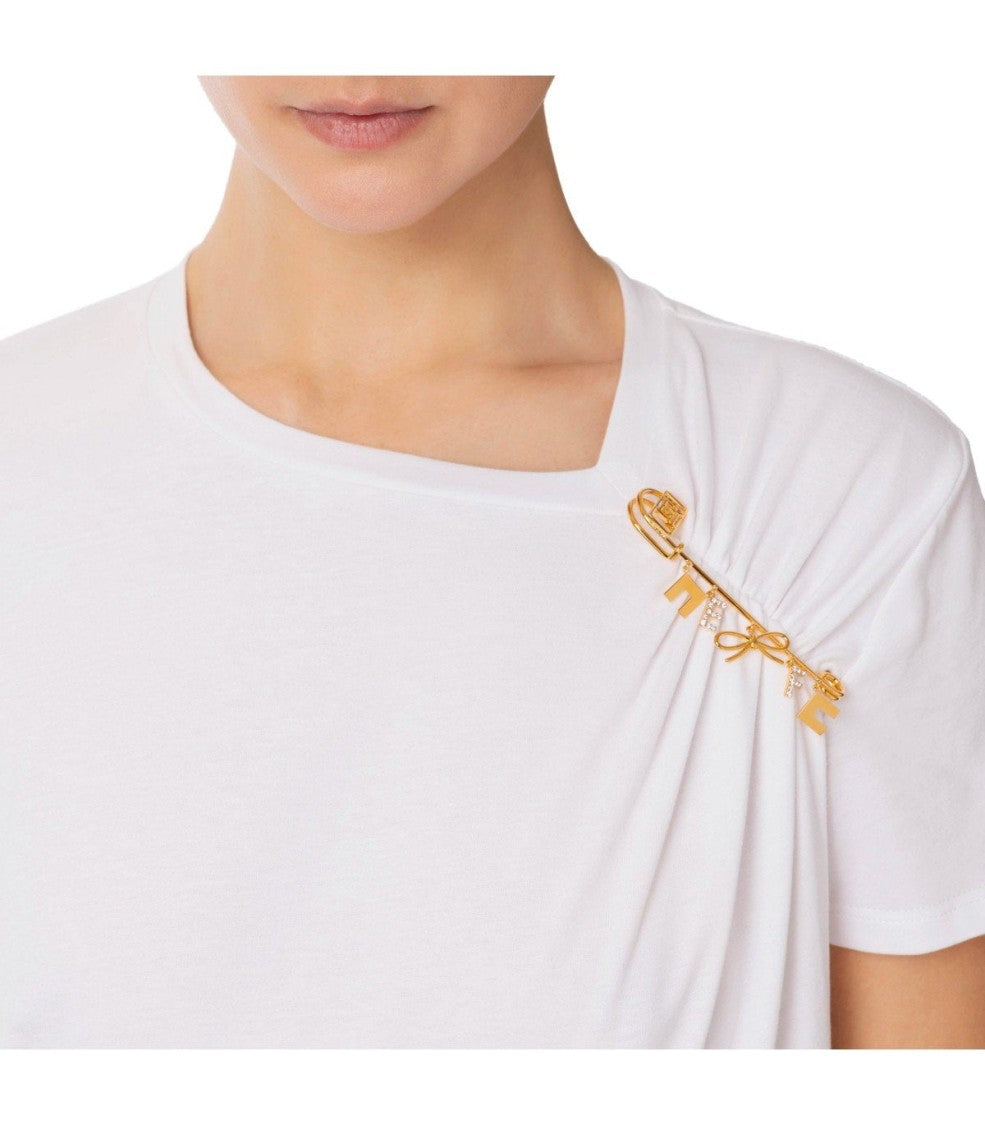 Elisabetta Franchi White T-Shirt With Brooch