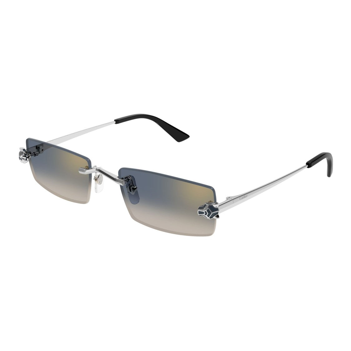 Cartier Rectangular Gradient Lens Sunglasses With Panther Emblem