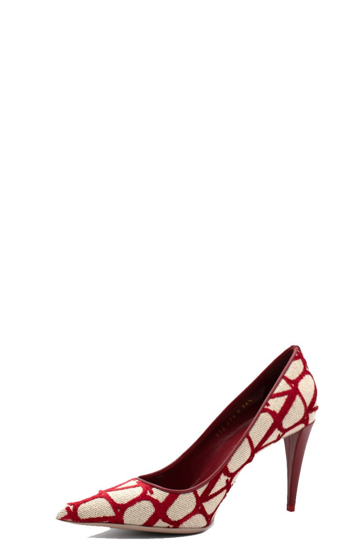 Valentino Garavani Red Cotton Web-Pattern Pump