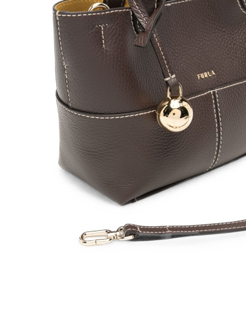 Furla Compact Brown Gold-Charm Structured Handbag