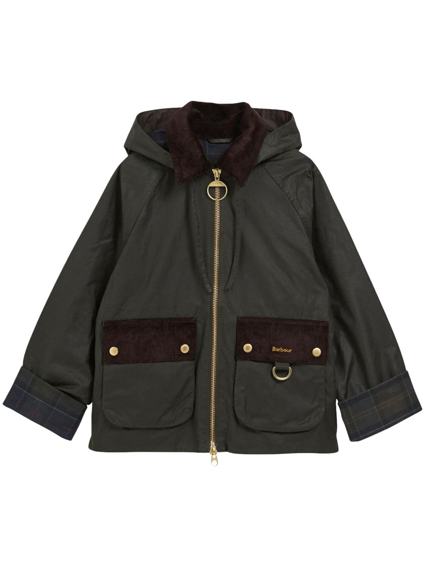 Barbour Waxed Cotton Boxy Jacket With Corduroy Accents