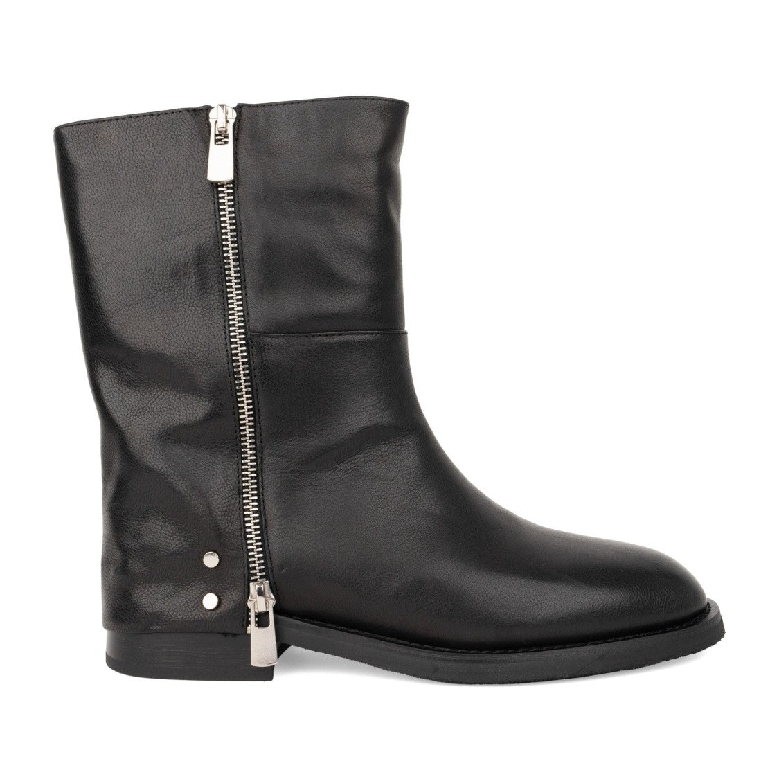 Sergio Moretti Black Minimalist Smooth Leather Side Zipper Boots