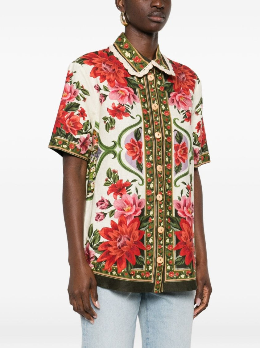 Farm Rio Multicolor Floral Motif Linen-Viscose Shirt