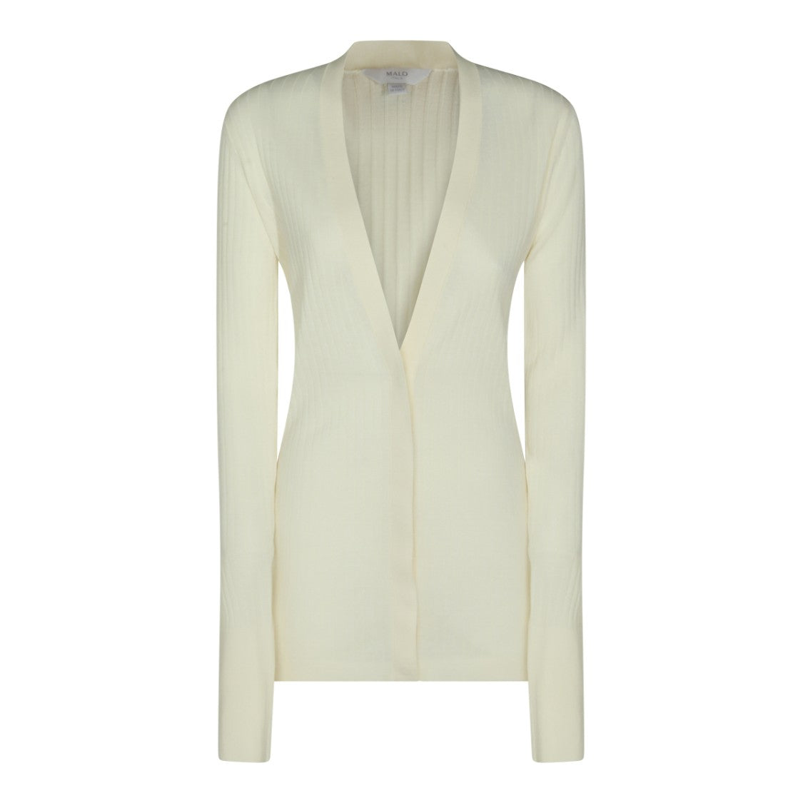 Malo Deep V Neck White Cotton Knitwear With Ribbed Texture