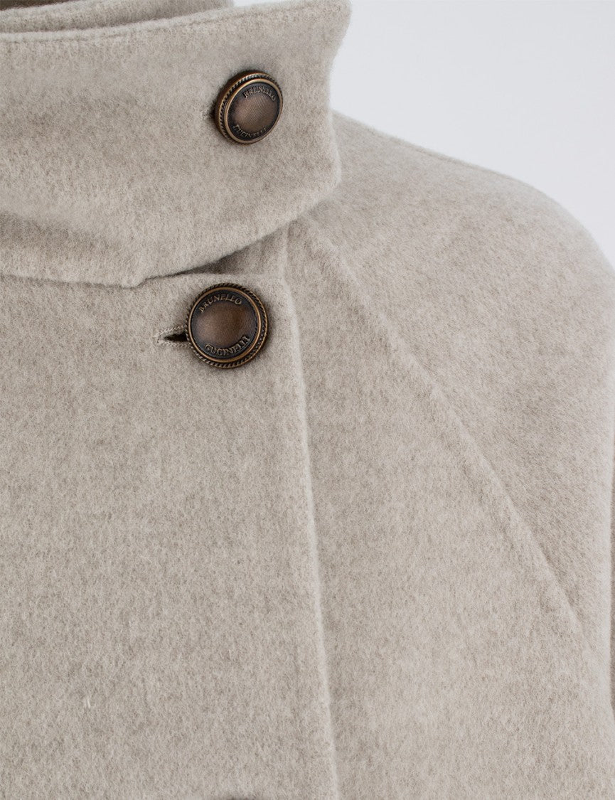 Brunello Cucinelli Double-Breasted Caban Pea Coat With Bead Embroidery