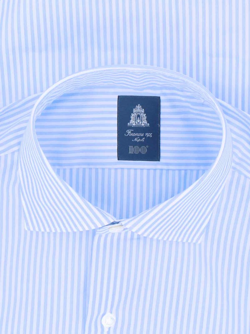 Finamore Light Blue Striped Shirt With Classic Collar