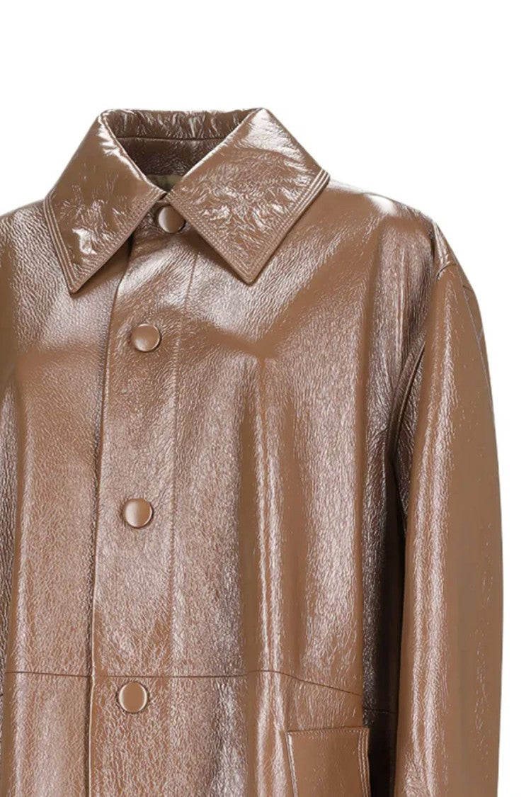 Jil Sander Brown Leather Button-Front Long Coat
