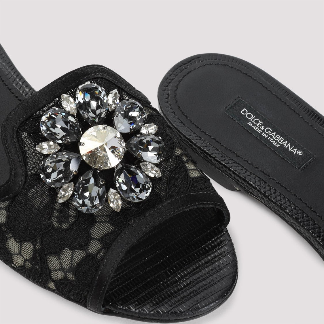 Dolce & Gabbana Black Lace Flat Sandals