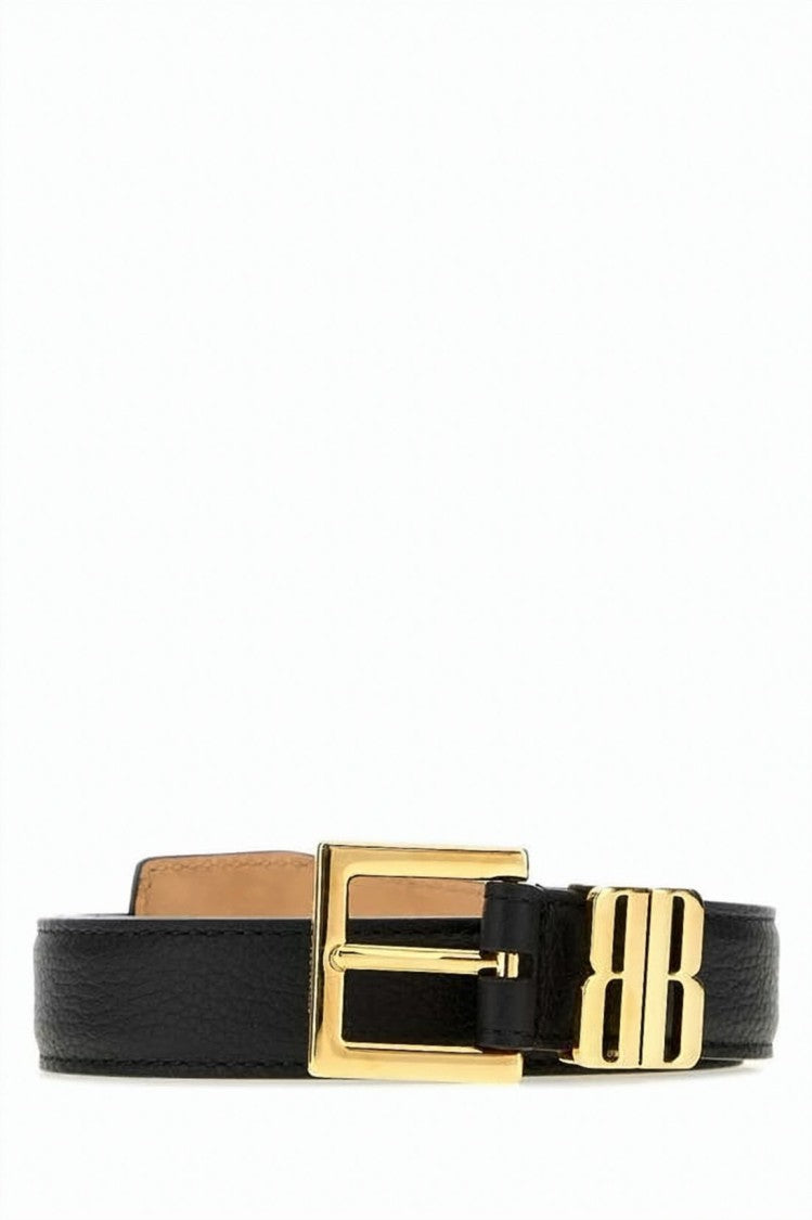 Balenciaga Black Calfskin Smooth Leather Gold Buckle Belt