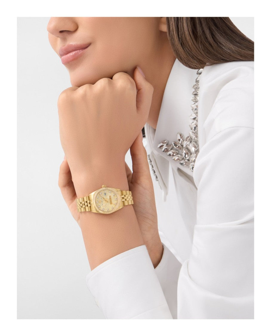 Philipp Plein Date Superlative Crystal Watch With Gold Guilloche Dial