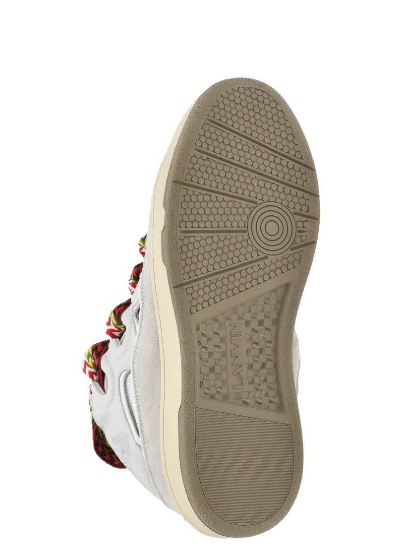 Lanvin White Curb Herringbone Lace Leather Sneakers