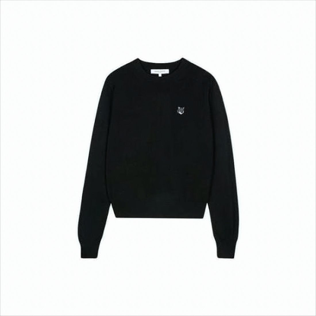 Maison Kitsuné Classic Black Wool Sweater With Embroidered Fox Detail