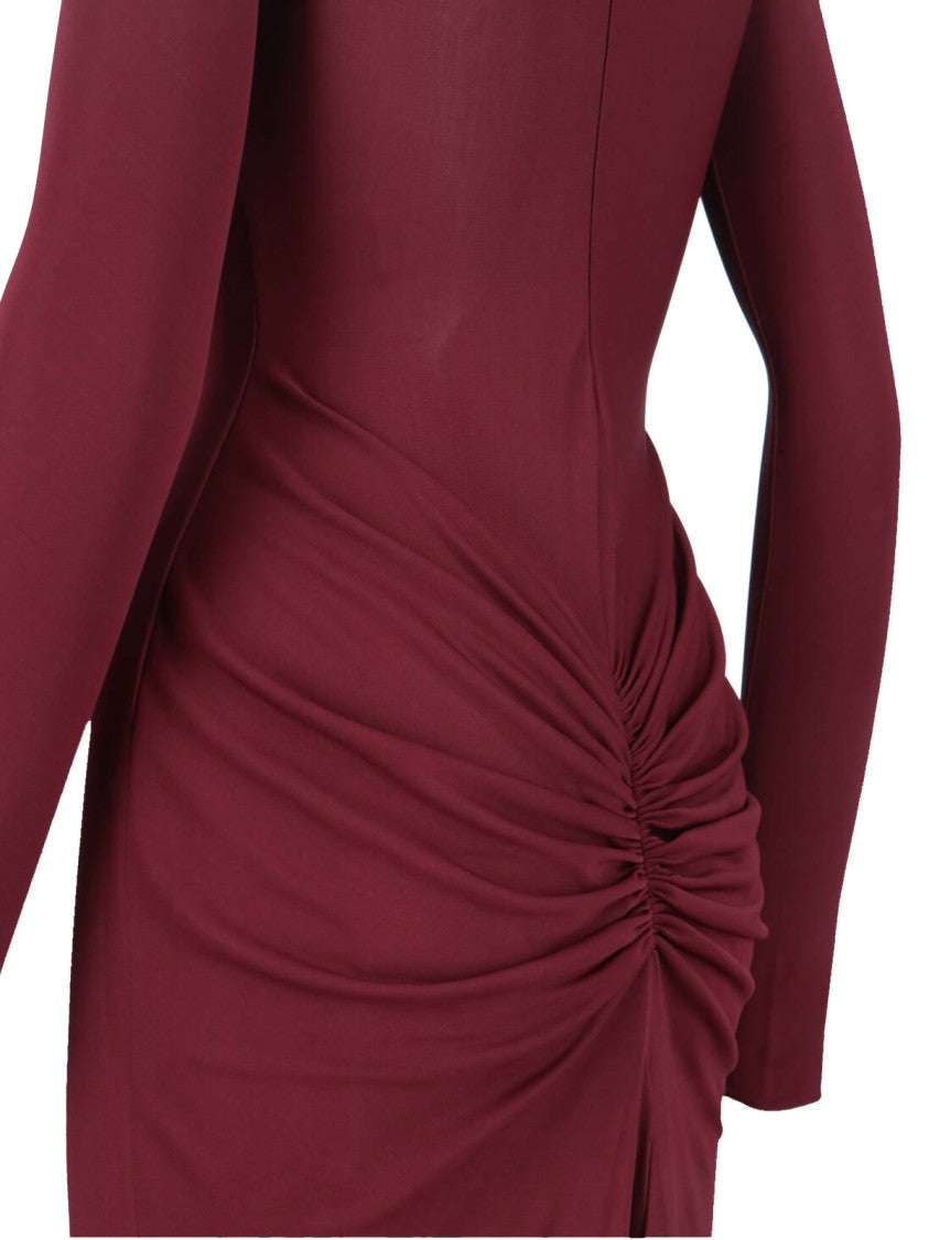 Alaïa Bordeaux Draped High Neck Maxi Dress