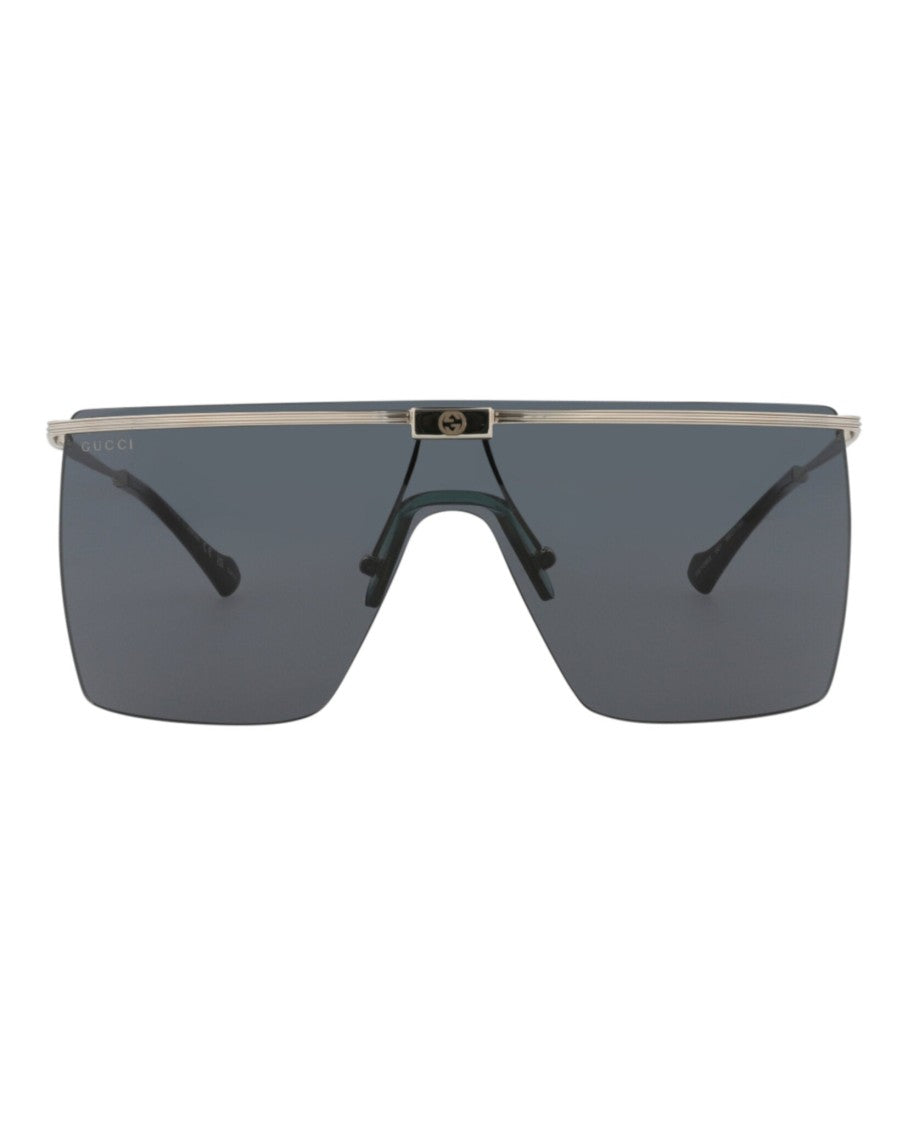 Gucci Shield-Frame Metal Sunglasses With Polished Finish