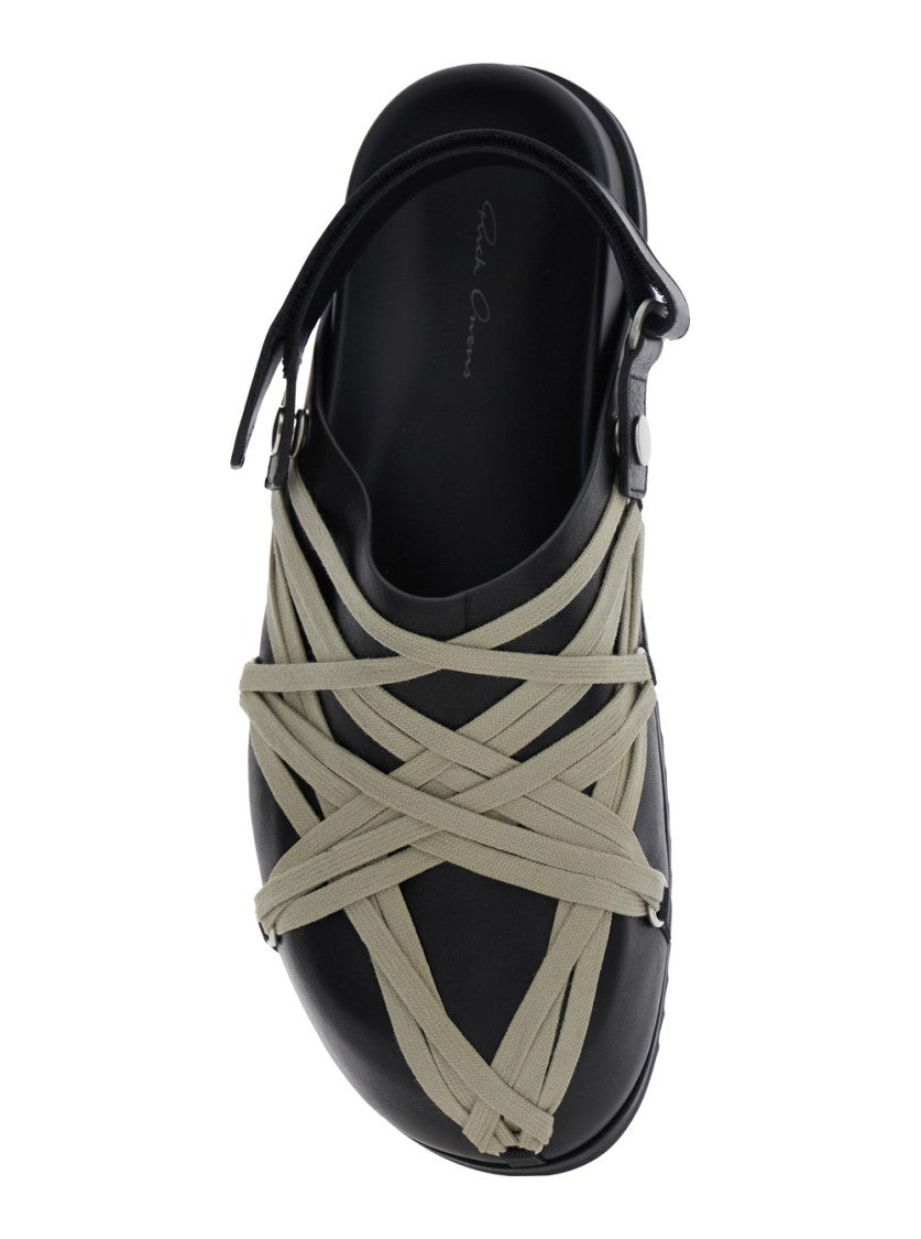 Rick Owens Black Mules With Oversize Decorative Laces