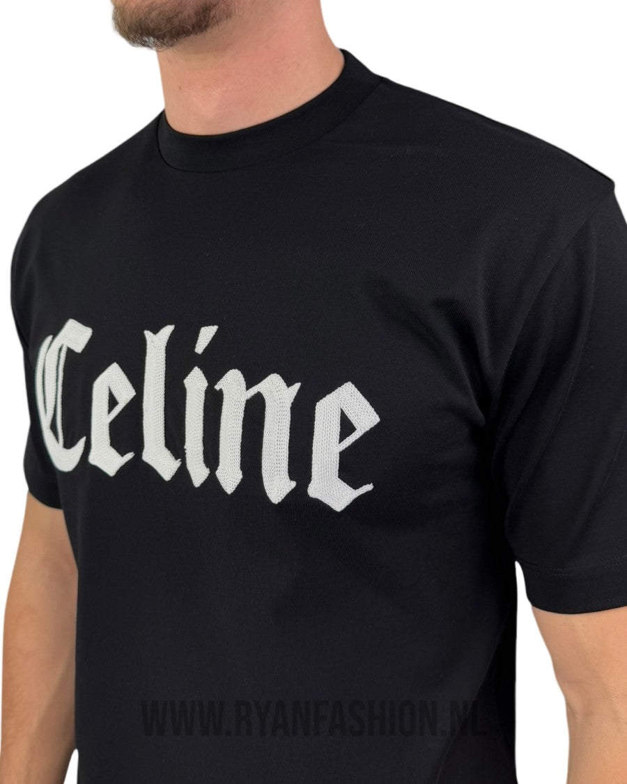 Celine Black Gothic Logo Short-Sleeve T-Shirt