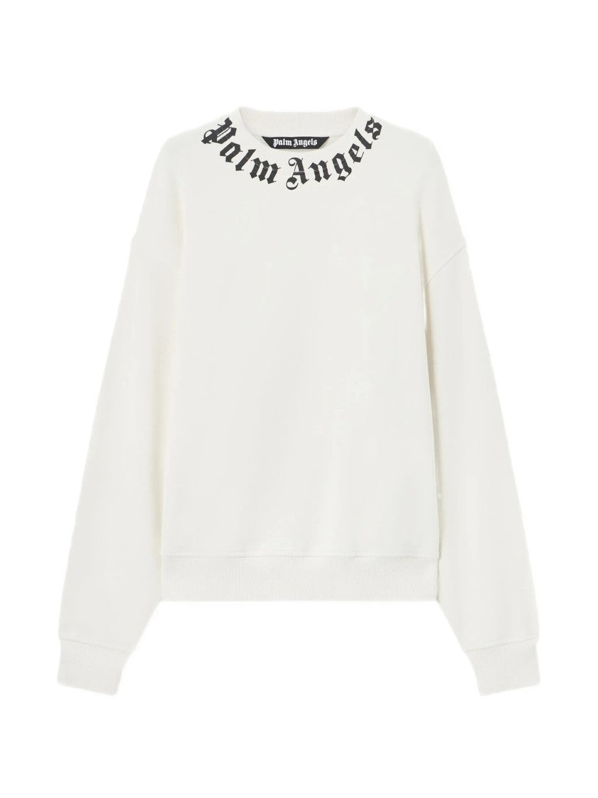 Palm Angels White Neck Logo Regular Cotton Sweatshirt