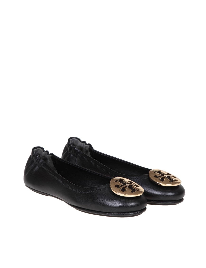 Tory Burch Minnie Ballerina In Black Leather