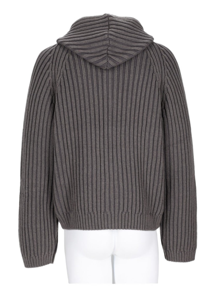 Our Legacy Grey Ribbed Merino Wool Zip-Through Sweatshirt