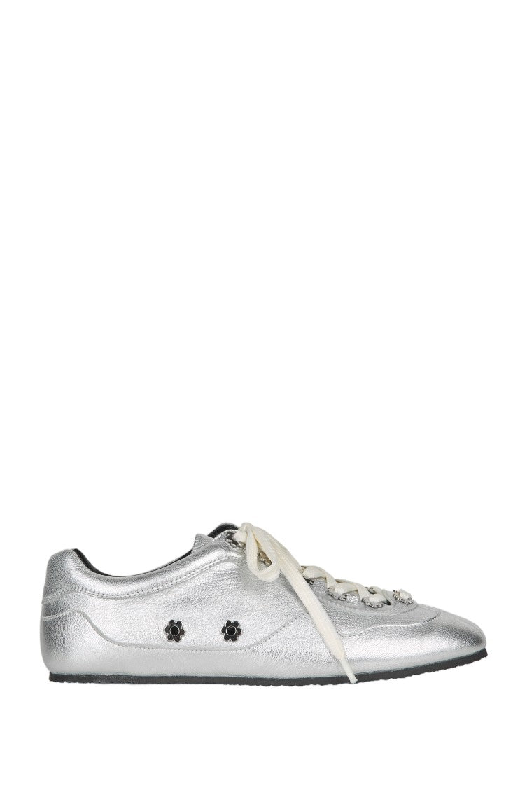 Cecilie Bahnsen Slim-Fit Metallic Leather Sneakers With Floral Accents
