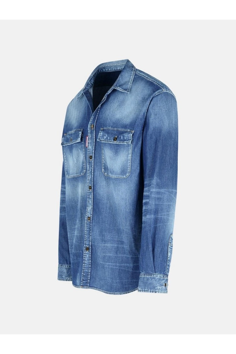 Dsquared2 Light Blue Relax Dan Worker Pocket Denim Shirt