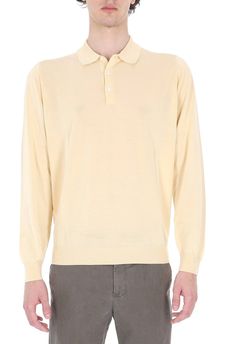 Drumohr Yellow Long-Sleeve Cotton Polo Shirt