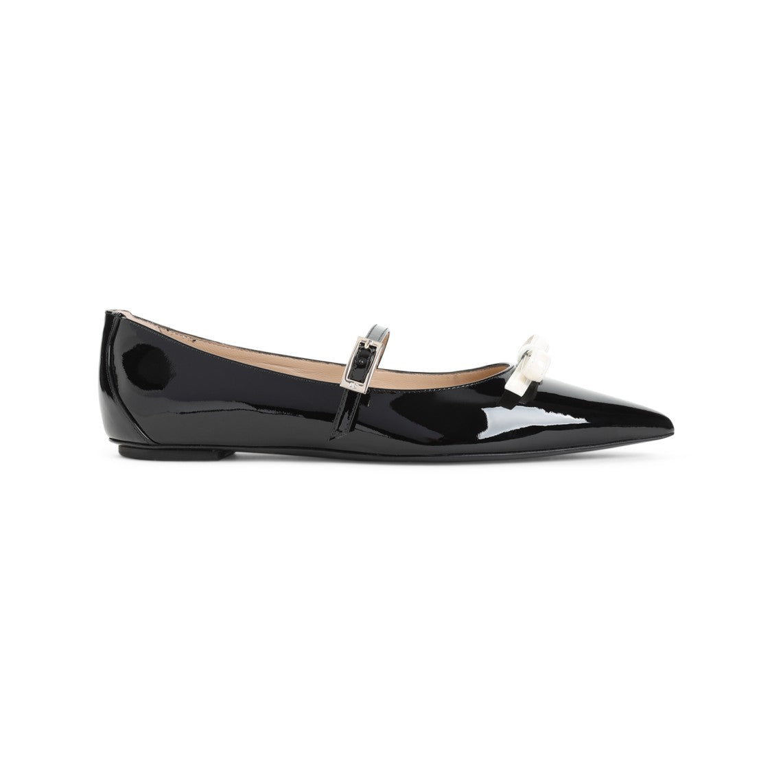 Stuart Weitzman Felicity Bow Black Patent Leather Ballerinas