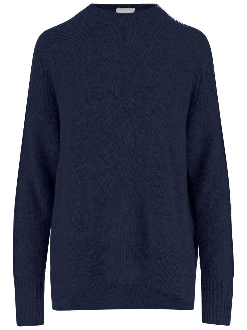Allude Crew Neck Cashmere Sweater With Ribbed Edges