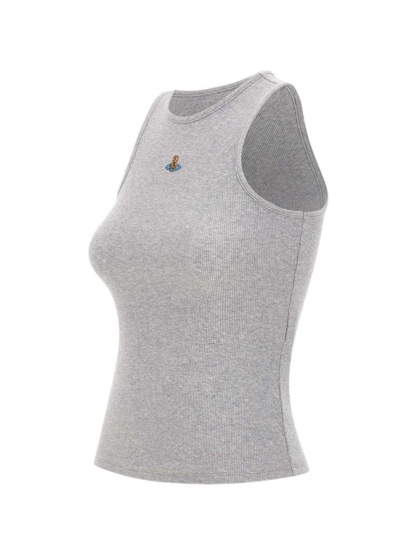 Vivienne Westwood Grey Embroidered Logo Sleeveless Crew Neck Top